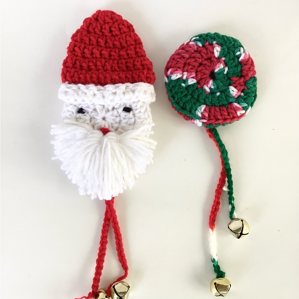 Door Knob Cover Set Hand Crafted Christmas Holiday Red Green Santa Claus